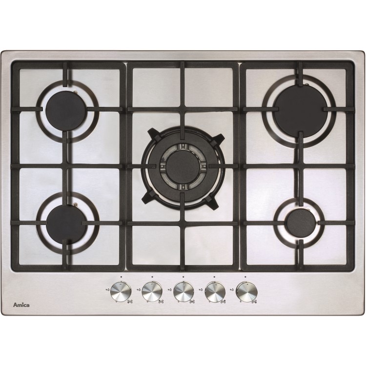 Refurbished Amica AGH7100SS 68cm 5 Burner Gas Hob With Cast Iron Pan Stands Stainless Steel