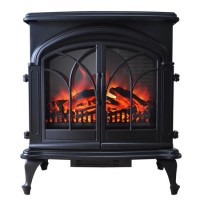 GRADE A2 - AmberGlo Large Electric Stove Fire in Black with Double Doors & Log Fuel Bed