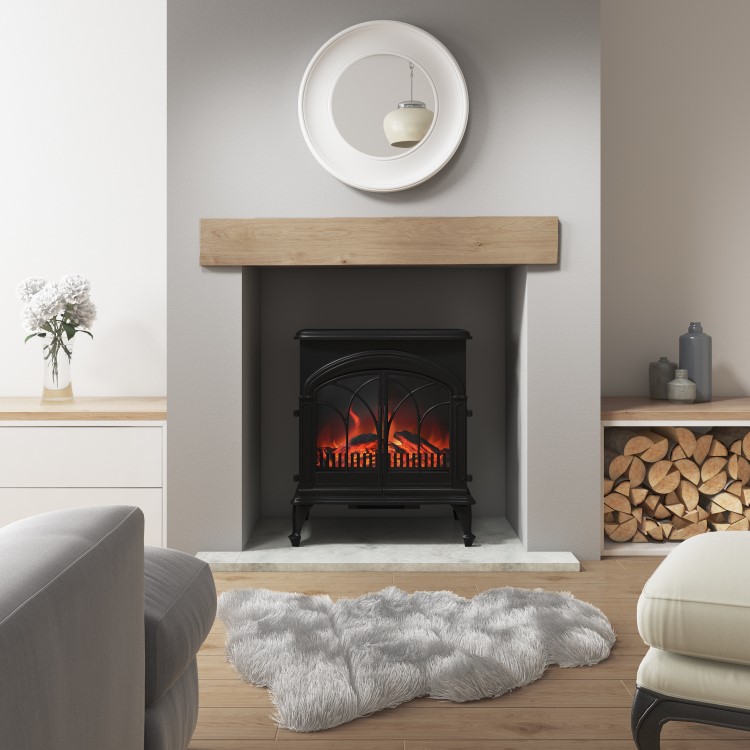 GRADE A2 - AmberGlo Large Electric Stove Fire in Black with Double Doors & Log Fuel Bed