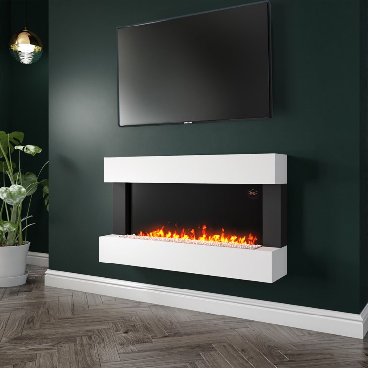 White 39inch Wall Mounted Electric Fireplace - AmberGlo