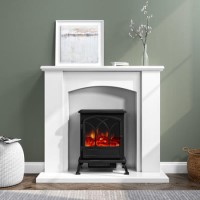 White Freestanding Electric Fireplace Suite with Black Stove - Amberglo