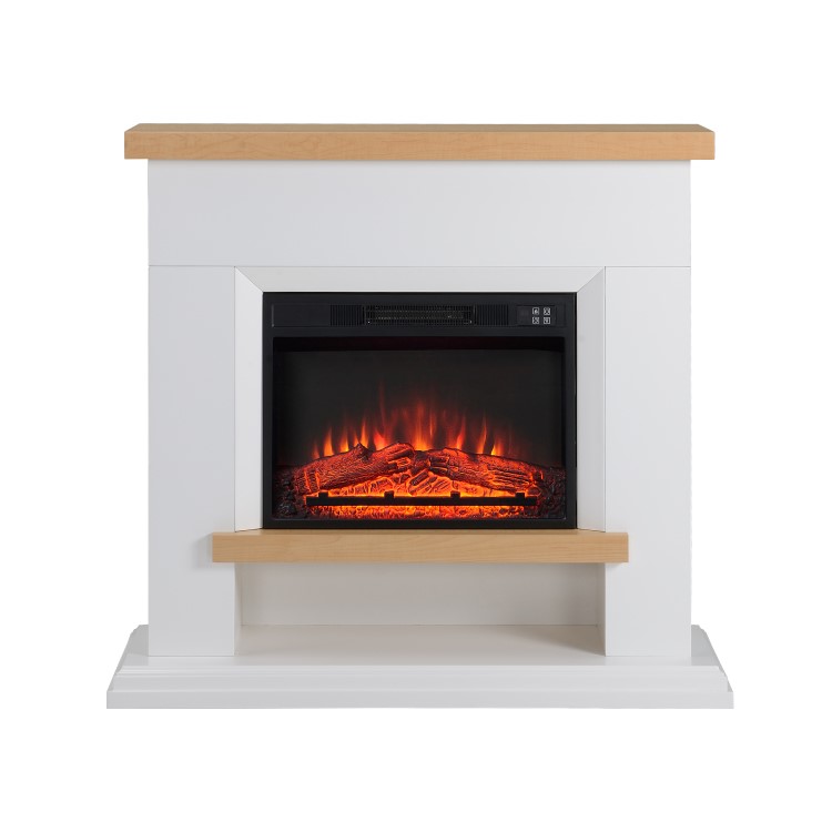 Amberglo White & Oak Effect Freestanding Electric Fire Suite with Log Storage - LAST FEW IN STOCK