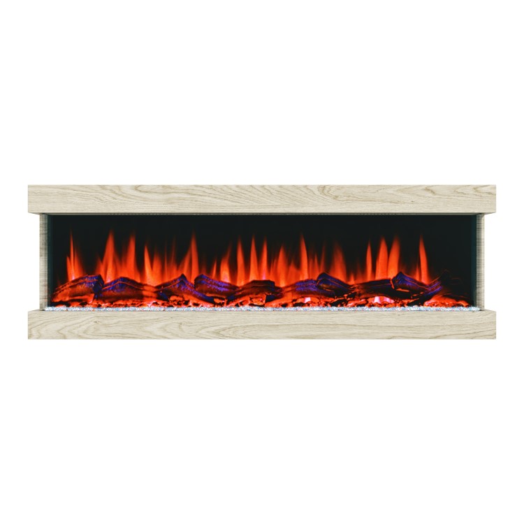 ONLY OPENED - 51 Inch Wood Effect Wall Mounted Electric Fire with LED Lights - AmberGlo