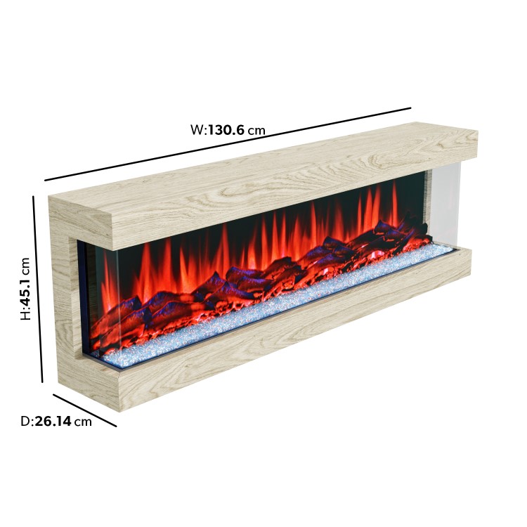 ONLY OPENED - 51 Inch Wood Effect Wall Mounted Electric Fire with LED Lights - AmberGlo