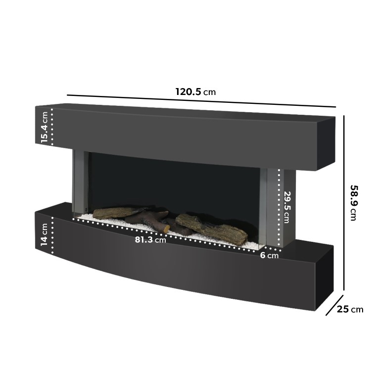 Black 47inch Wall Mounted Electric Fireplace - AmberGlo