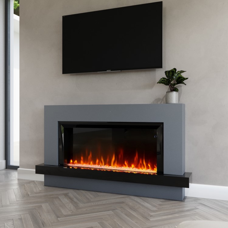 Black & Grey 62inch Wall Mounted Electric Fireplace - AmberGlo