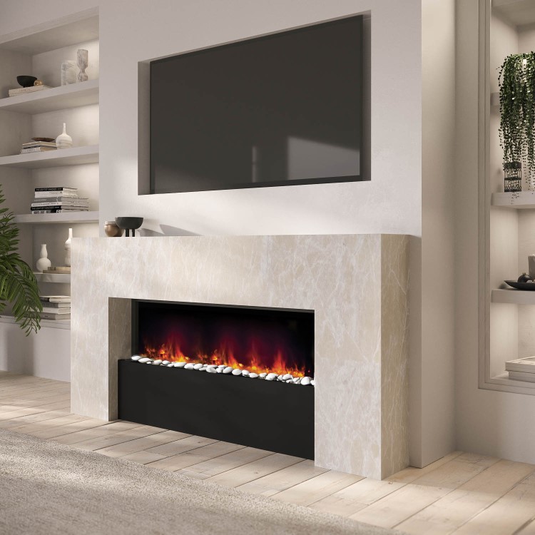 Black & Stone 62inch Wall Mounted Electric Fireplace With Pebbles - AmberGlo