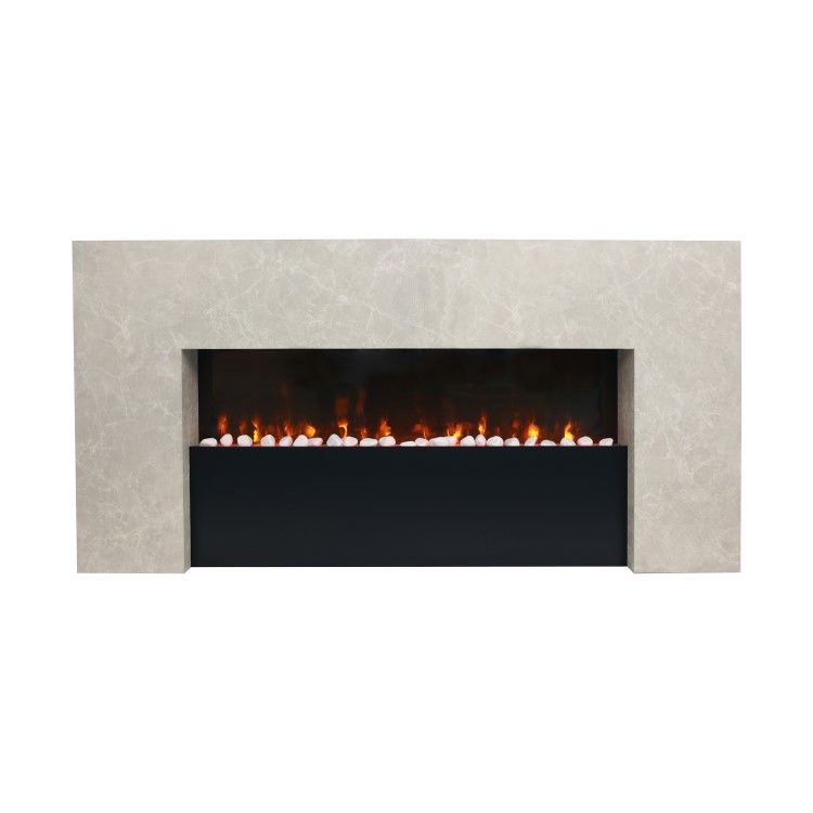 Black & Stone 62inch Wall Mounted Electric Fireplace With Pebbles - AmberGlo