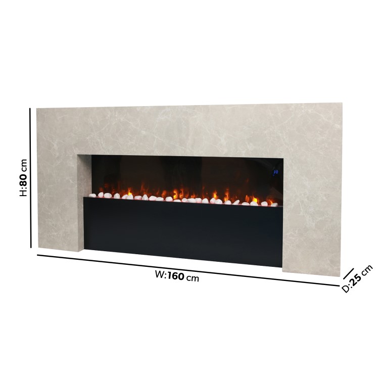 Black & Stone 62inch Wall Mounted Electric Fireplace With Pebbles - AmberGlo