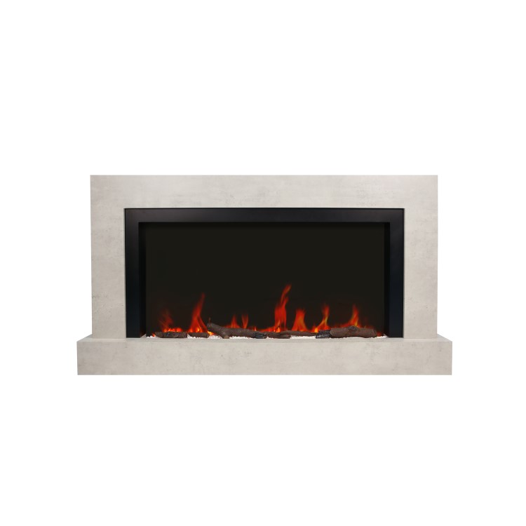 Black & Concrete 62inch Wall Mounted Electric Fireplace With Pebbles - AmberGlo