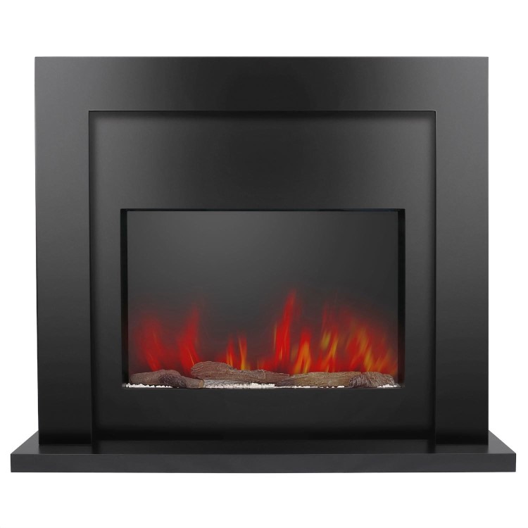 Black Wall Mounted Electric Fireplace With Logs, Crystals & Pebbles - AmberGlo