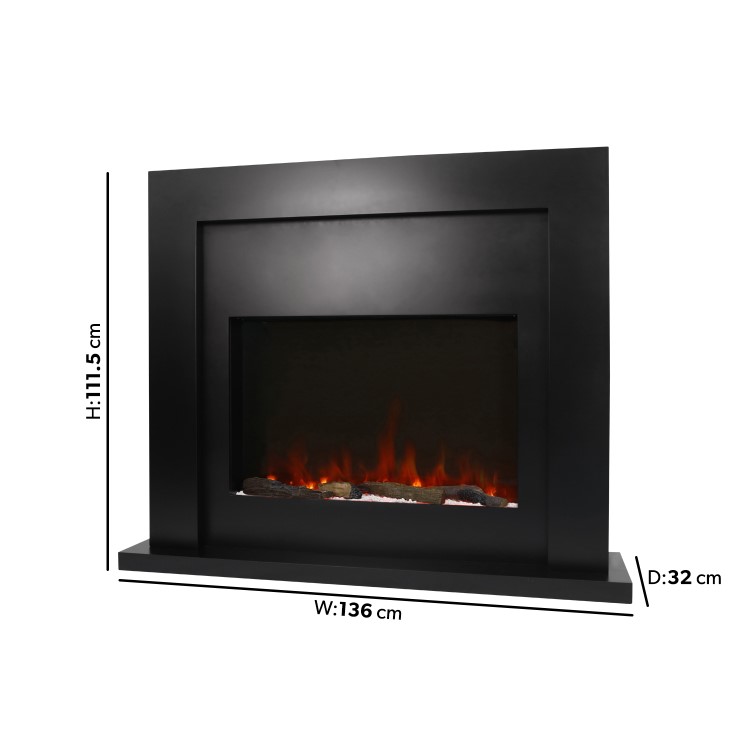 Black Wall Mounted Electric Fireplace With Logs, Crystals & Pebbles - AmberGlo