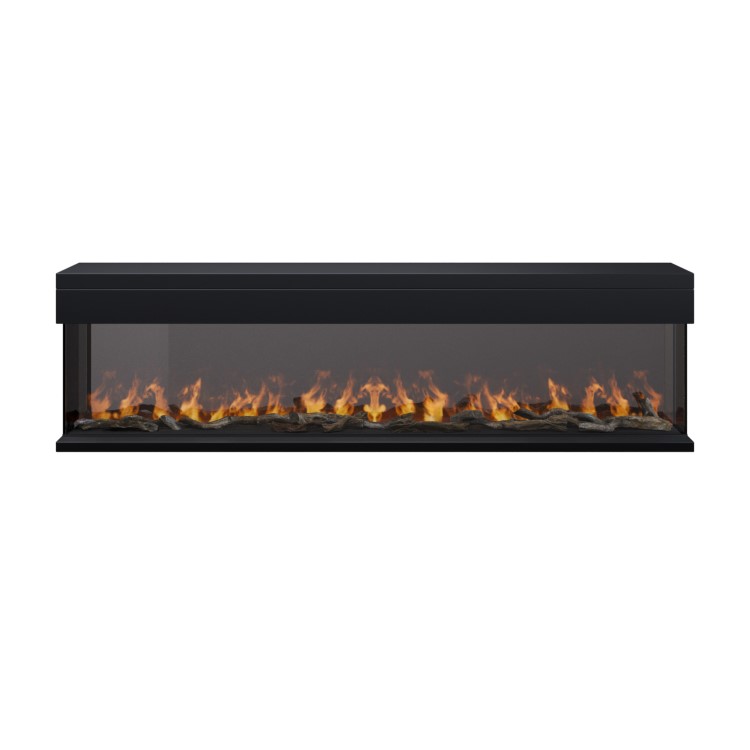 ALMOST PERFECT - Black Inset Media Wall Electric Fireplace with Glass Configurated Front and Sides 70 Inch - Amberglo