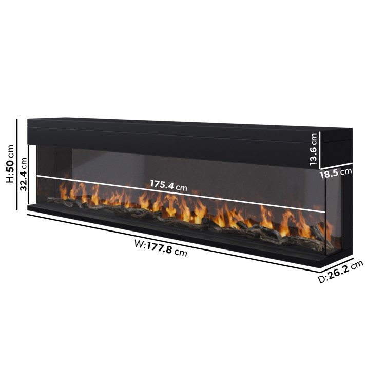 ALMOST PERFECT - Black Inset Media Wall Electric Fireplace with Glass Configurated Front and Sides 70 Inch - Amberglo