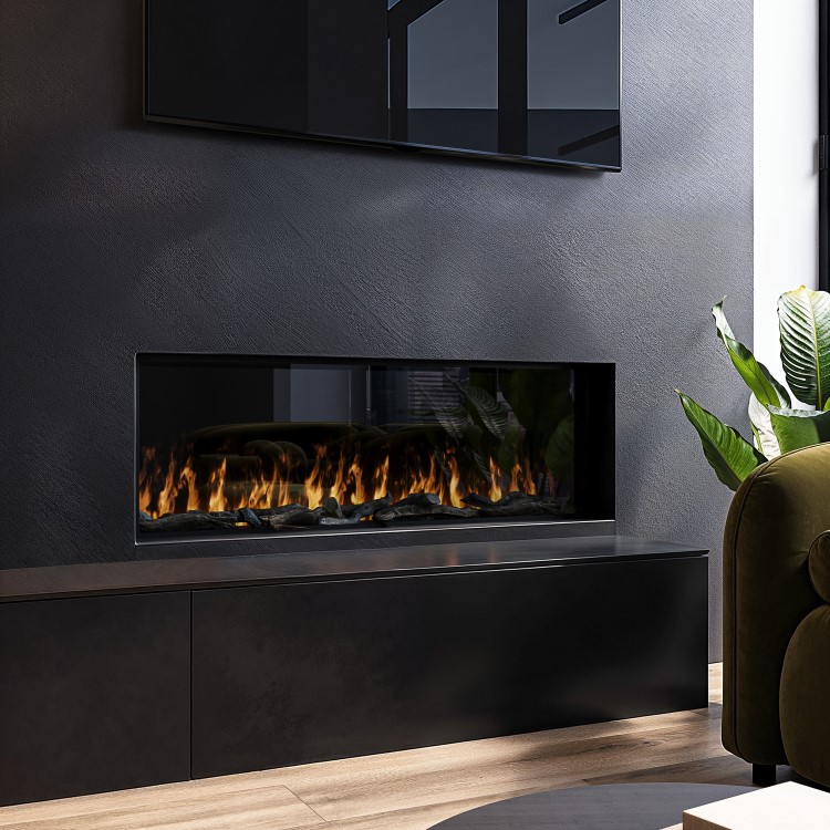 Black 40inch WiFi Enabled Inset Electric Media Wall Fireplace - AmberGlo