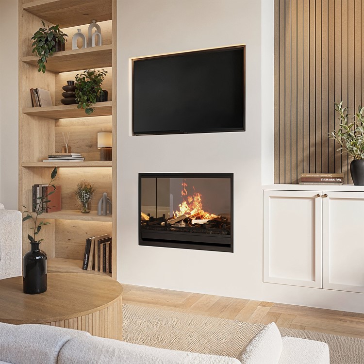 Black 31inch Inset Electric LCD Display Media Wall Fireplace - AmberGlo