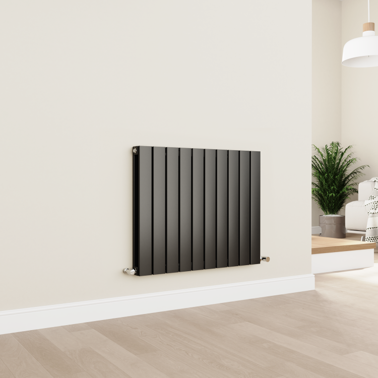 Eco Eleganza Midnight Black Horizontal Flat Designer Aluminium Radiator 600x750mm Double Panel 3056 BTU