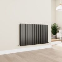 Eco Eleganza Midnight Black Horizontal Flat Designer Aluminium Radiator 600x975mm Double Panel 3973 BTU