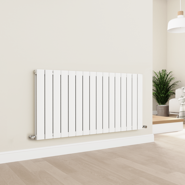 Eco Eleganza White Horizontal Flat Designer Aluminium Radiator 600x1200mm Double Panel 4890 BTU