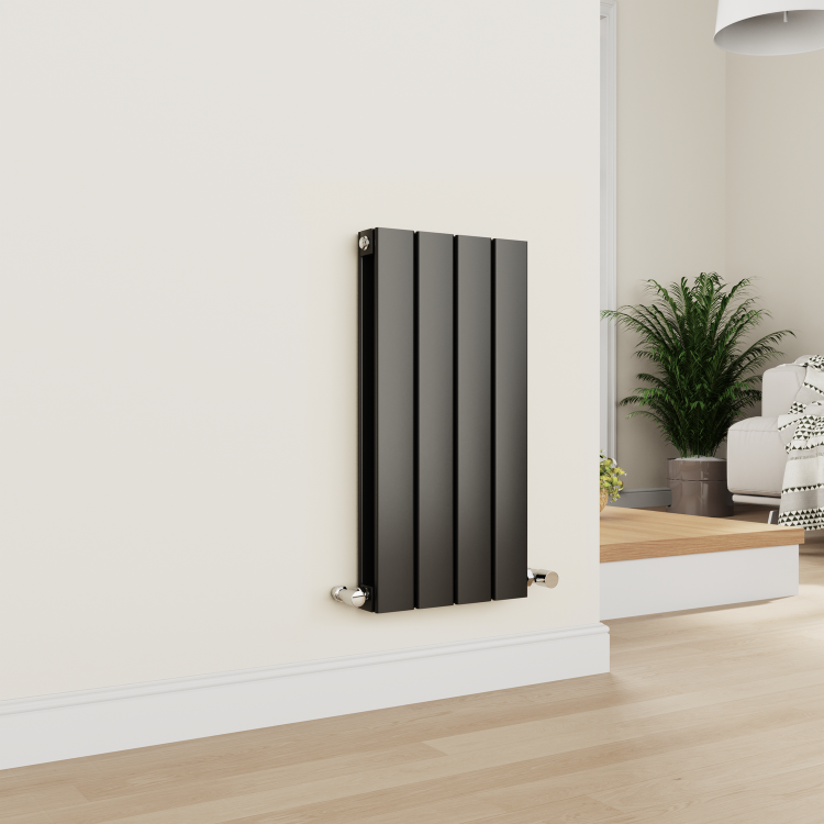 Eco Eleganza Midnight Black Horizontal Flat Designer Aluminium Radiator 600x300mm Double Panel 1223 BTU