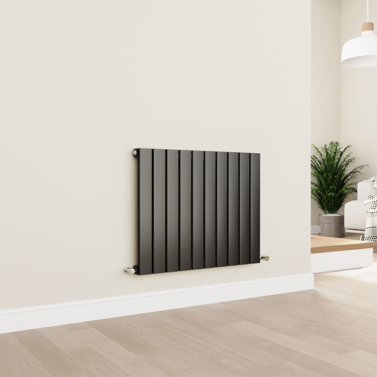 Eco Eleganza Midnight Black Horizontal Flat Designer Aluminium Radiator 600x750mm Single Panel 2302 BTU