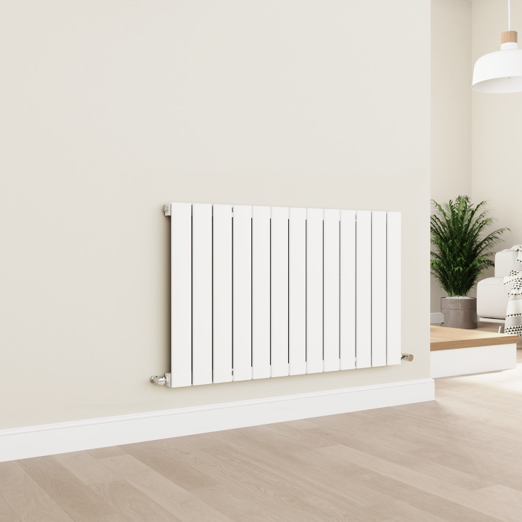 Eco Eleganza White Horizontal Flat Designer Aluminium Radiator 600x975mm Single Panel 2992 BTU