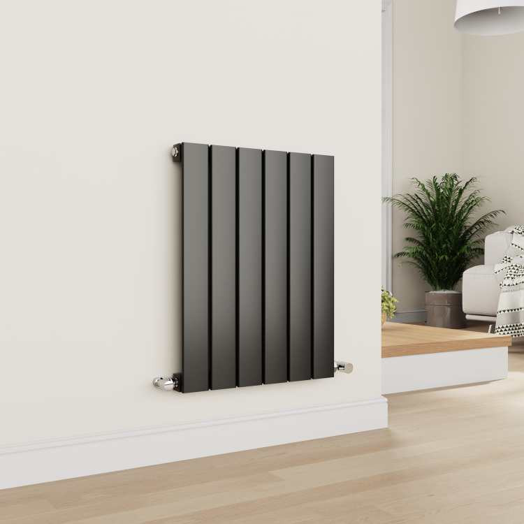 Eco Eleganza Midnight Black Horizontal Flat Designer Aluminium Radiator 600x450mm Single Panel 1381 BTU