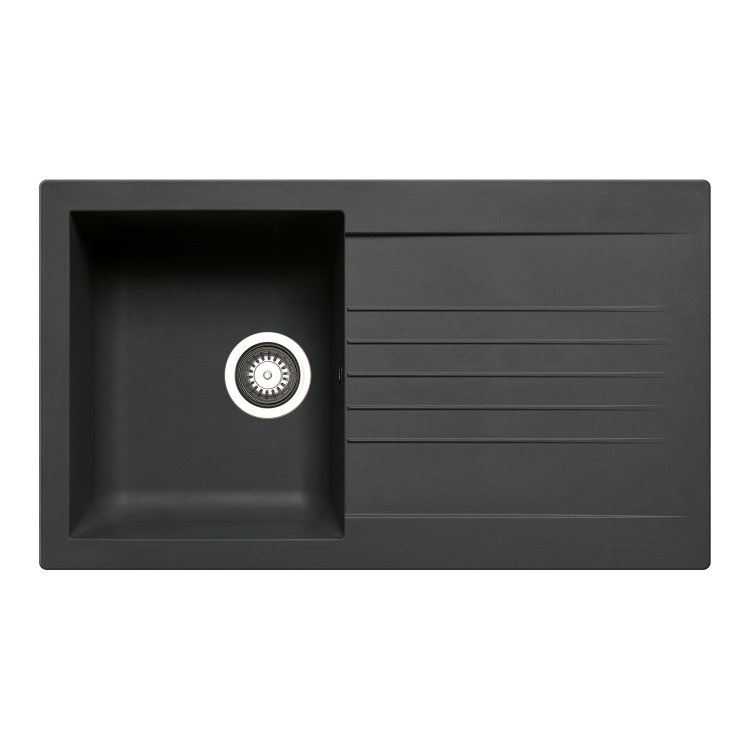 GRADE A2 - 1 Bowl Black Composite Small Kitchen Sink with Reversible Drainer - Essence Amelia