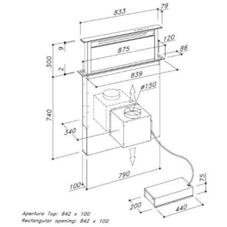 Elica ANDANTE_WH Andante Stainless Steel and White Glass 90cm Wide Downdraft Extractor