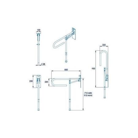 Stainless Steel Fold Away Hand Rail with Leg 850mm