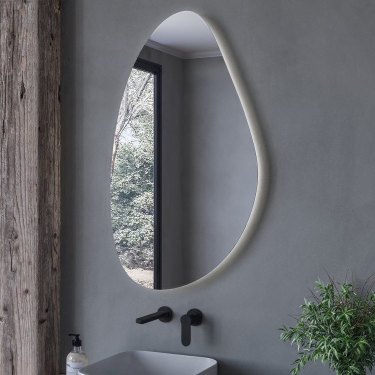 Pebble Backlit Heated Bathroom Mirror with Lights 600 x 1000mm - Apollo