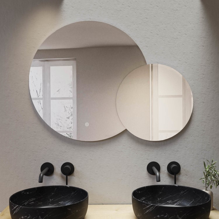 Round Backlit Heated Double Bathroom Mirror with Lights 900 x 700mm - Aquarius