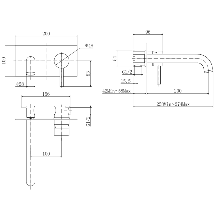 Brushed Brass Wall Mounted Bath Tap With Backing Plate - Arissa