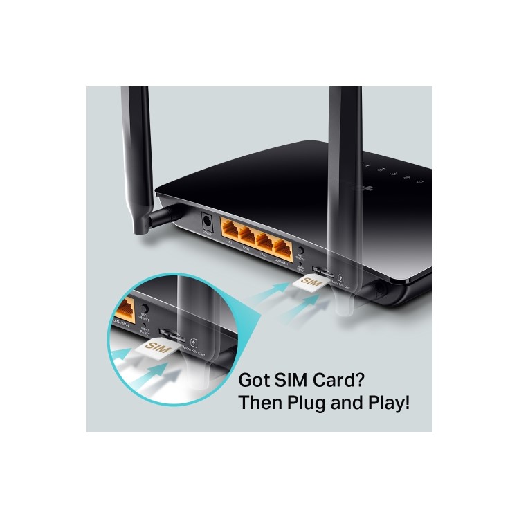 TP-Link Archer MR400 Wireless Dual Band 4G LTE Router 150Mbps D/L Speed - Black