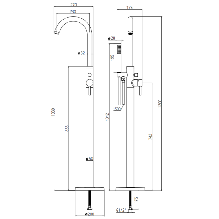 Gunmetal Freestanding Bath Mixer Tap - Arissa