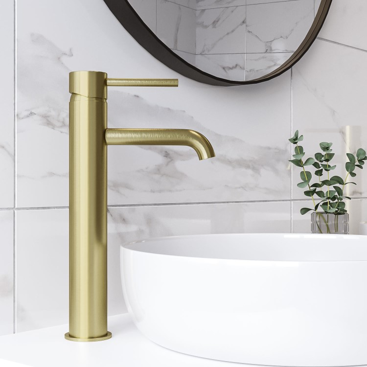 Brushed Brass Tall Mono Basin Mixer Tap - Arissa