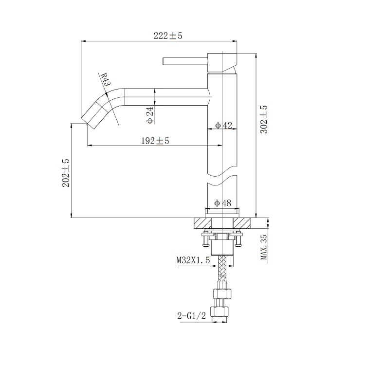 GRADE A1 - Black Tall Single Lever Mono Basin Mixer Tap - Arissa