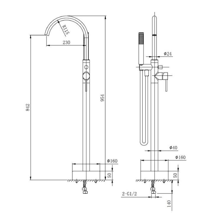 Brushed Brass Freestanding Bath Shower Mixer Tap - Arissa