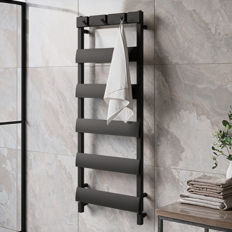 Black Towel Radiator with Hooks 1200 x 500mm - Arizona