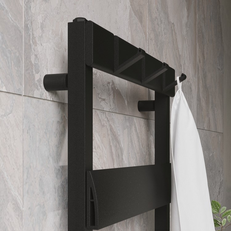 Black Towel Radiator with Hooks 1200 x 500mm - Arizona