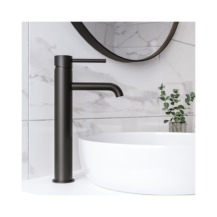 Black Tall Mono Basin Mixer Tap - Arissa