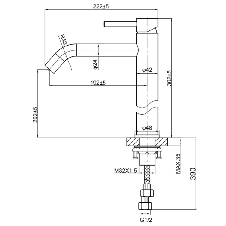 Black Tall Mono Basin Mixer Tap - Arissa