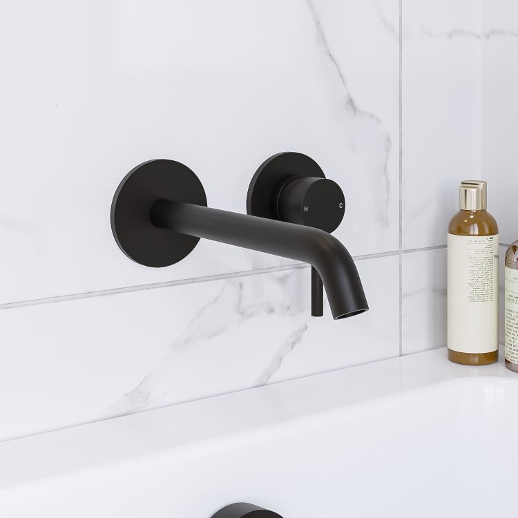 Black Wall Mounted Bath Mixer Tap - Arissa