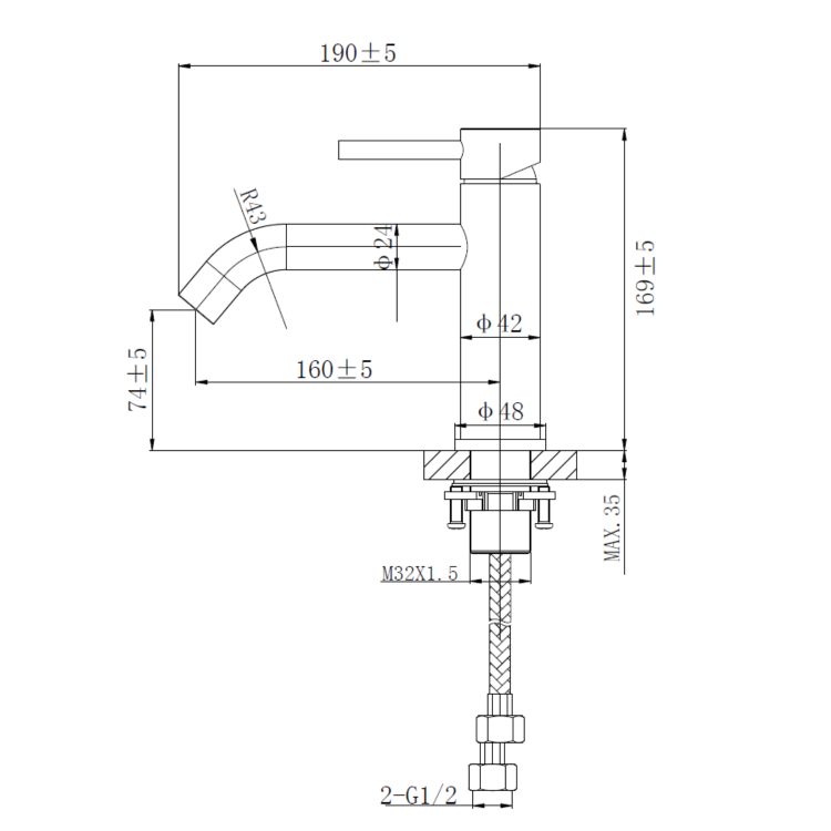 GRADE A2 - Brushed Bronze Mono Basin Mixer Tap - Arissa