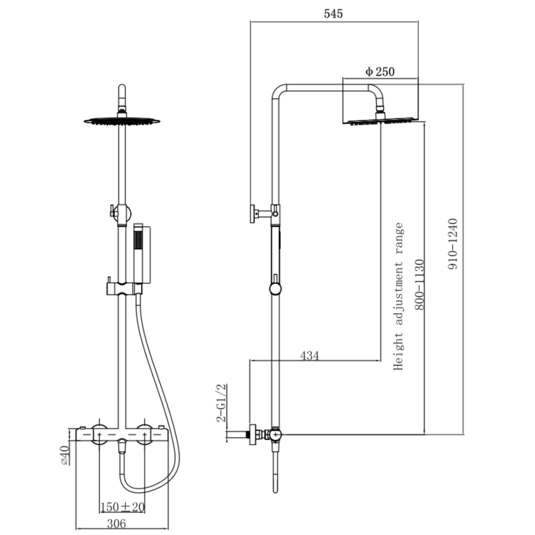 Brushed Bronze Thermostatic Bar Mixer Shower Set with Slide Rail Kit & Pencil Hand Shower - Arissa