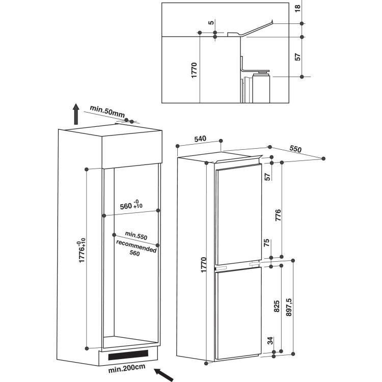 Whirlpool ART4500APLUS 54cm Wide 50-50 Integrated Upright Fridge Freezer - White