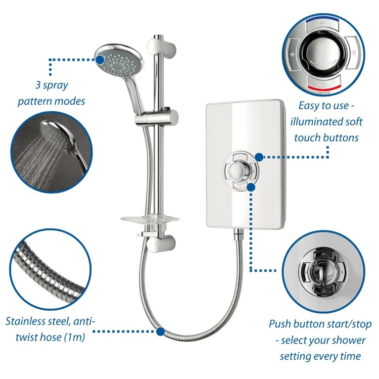 Triton Aspirante 9.5kW Gloss White Electric Shower