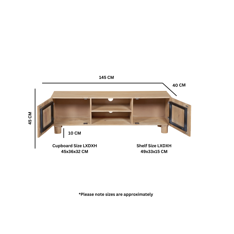 Solid Mango Wood TV Unit with Shelves- TV's up to 60" - Austin