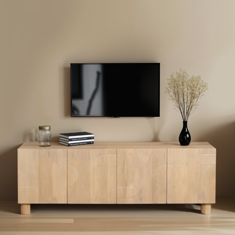 Large Solid Mango Wood Low Board TV Stand with Storage - TV's up to 77" - Austin