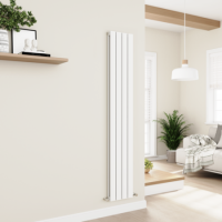 Eco Eleganza White Vertical Flat Designer Aluminium Radiator 1800x300mm Double Panel 2928 BTU